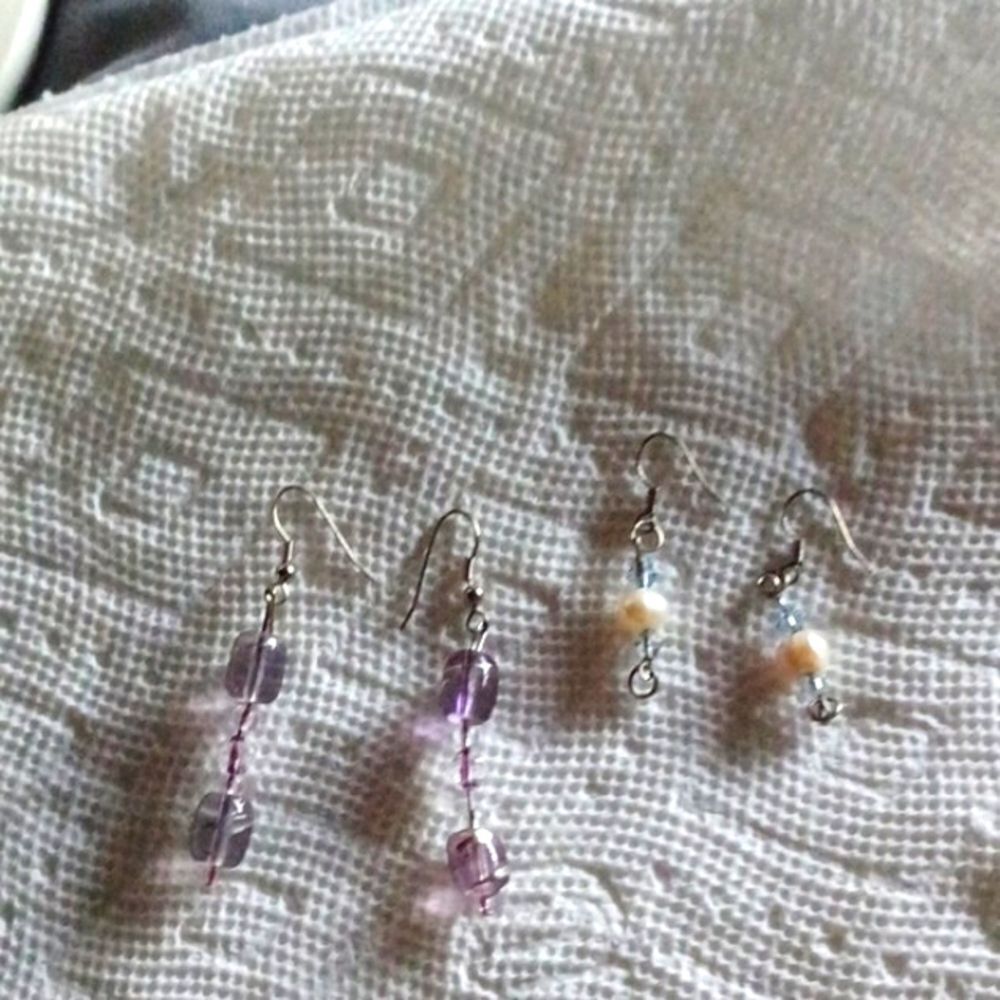 Beaded Silver Dangle Earring 2 Pair 1 Price